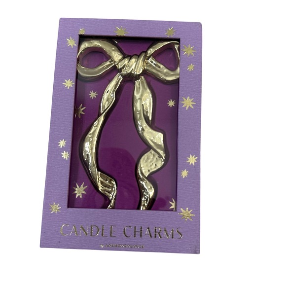 Anthropologie Gold Bow Candle Charms Set of 2 Metal Ribbon Wax Pins New in Box - Picture 5 of 5